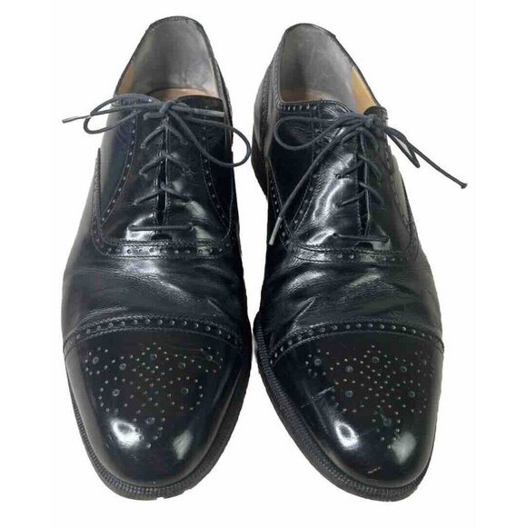 Salvatore Ferragamo Men 10 D Black Leather Wingtip Lace-Up Oxford Dress Shoe GUC main image 13